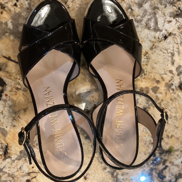 Stuart Weitzman Rosemarie Patent Leather Platform Espadrille Wedge Sandals - Picture 6 of 7